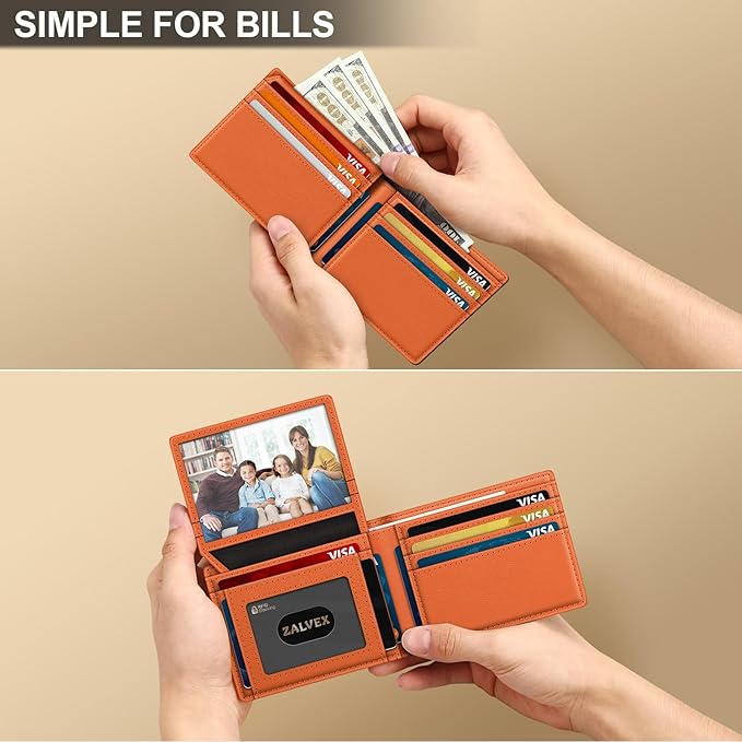 Wallet for Men Slim RFID Blocking Leather Credit Card Holder Wallet for 14 Cards, Bifold Minimalist Thin Wallet with 2 ID Windows & Cash Slot, Front Pockt Carteras Para Hombres, Birthday Gifts for Men