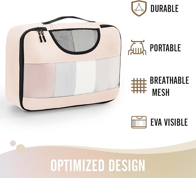 8 Set Packing Cubes for Luggage,Suitcase Organizer in 4 Sizes with Hanging Toiletry Bag and Large Laundry Bag, Carry-On Luggage with Accessories Bag, Cream