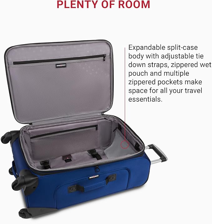 SWISSGEAR Sion Softside Expandable Spinner Luggage Durable Lightweight Travel Suitcase, Blue, Checked-Medium 25-Inch