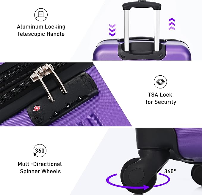 Merax Luggage Sets 13 Piece Suitcase Set 16/20/24/28 IN,Carry on Luggage and Travel Bag TSA Lock Expandable,Hard Case Luggage with Spinner Wheels,Purple