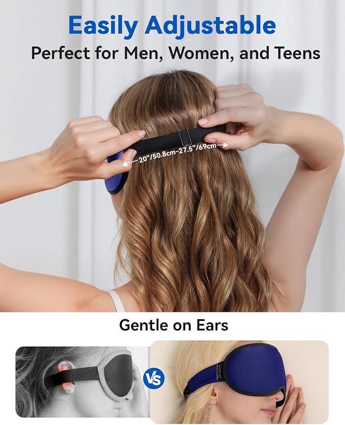 Weighted Blackout Sleep Mask, 3D Contoured Zero Eye Pressure, Lash-Friendly Deep Eye Cups, Adjustable Slide Buckle Strap, Spring Break & Beach Vacation Essential, Summer Travel Sleep Mask (Navy Blue)