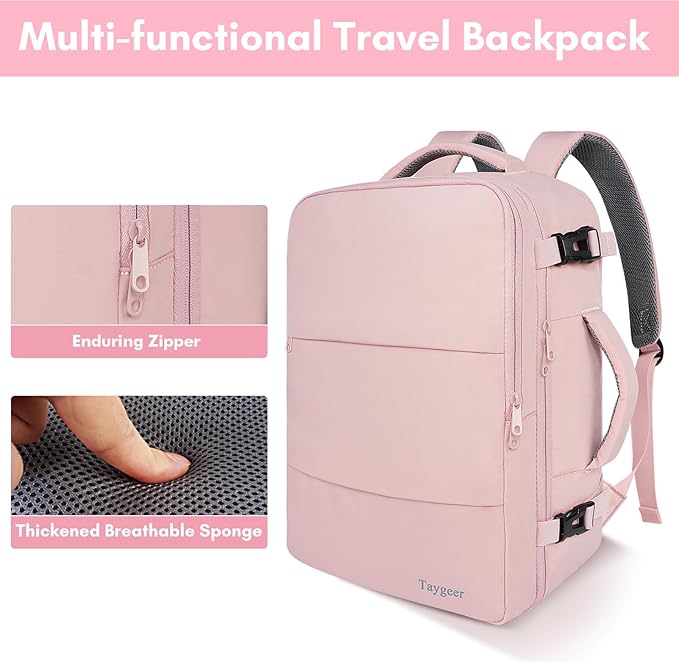 Taygeer Laptop Backpack for Women, Large Travel Backpack with 17.3 inch Laptop Compartment, TSA Friendly 40l Carry On Mochila, Daypack Business Computer Bag for Office Work Travel Essentials, Pink
