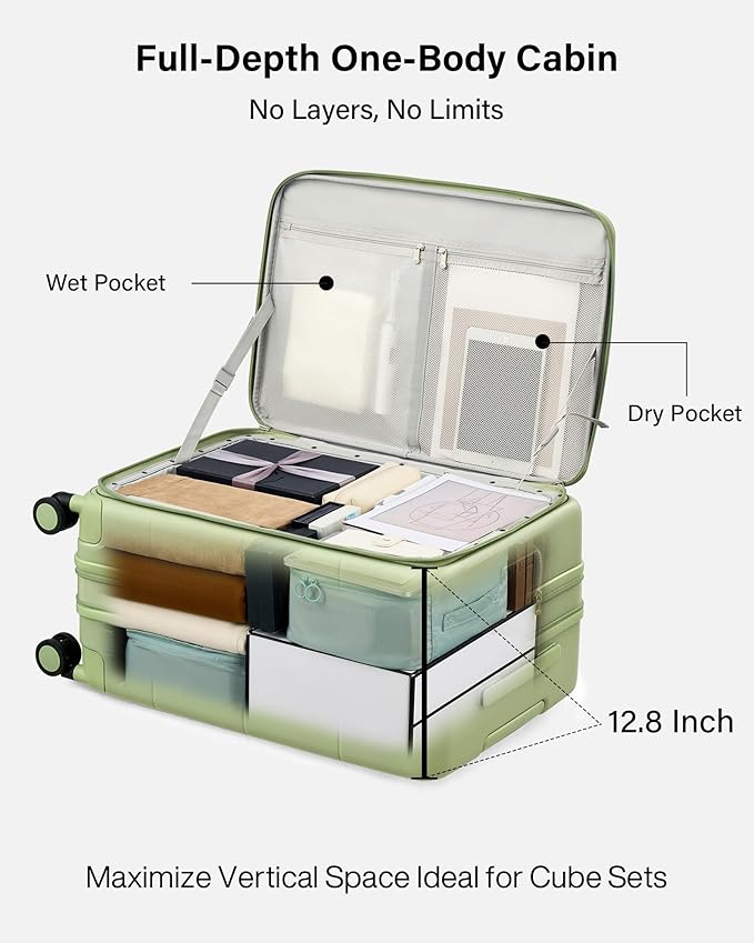 Hanke Hardside Expandable Checked Luggage, 24 Inch Top Opening Trunk Luggages with Spinner Wheels, All-PC Hard Shell Suitcase, Lightweight TSA Checked-Medium(Bamboo Green, 83L)