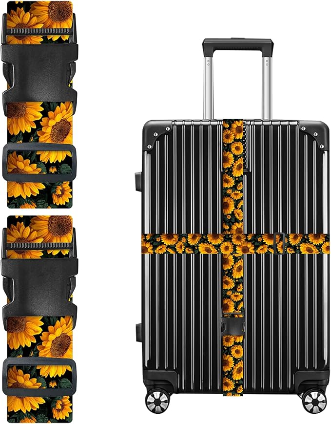 Nuxovilar Luggage Straps of 2 Set Sunflower Pattern, 1.96x90.5 inches - Luggage Straps for Suitcases, Ideal for Nature Trips, Outdoor Journeys, Daily Use