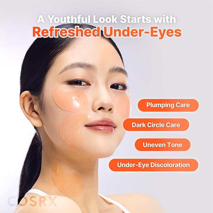 COSRX 5-PDRN Complex Collagen Gel Eye Patches for the look of Dark Circles and Uneven tone, Radiance Care for Tired Under-Eyes with Salmon DNA & Vitamin C, Korean Skincare, 60 Under Eye Patches