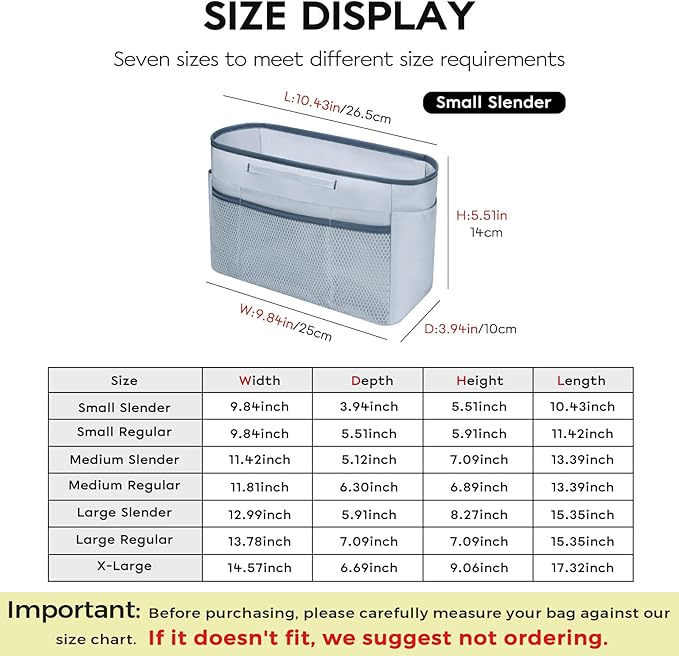 GIVLEFLY Small Purse & Handbag Organizer Insert with Zipper, Multiple Pockets and Handle, Lightweight Bag Divider,Light Blue