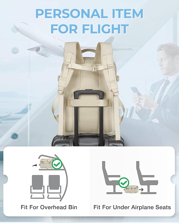 BAGSMART Compression Travel Backpack, 37L Expandable Carry On Backpack with Packing Cubes, Water Resistant Weekender Backpack with Shoe Bag, Warm Beige