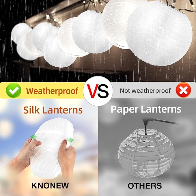 KNONEW 10 Pack 10" White Silk Outdoor Lanterns Decorative Party Hanging Chinese Japanese Waterprooof Round Lantern for Weddings, Birthdays, Parties Decoration (No Light Bulbs Included)