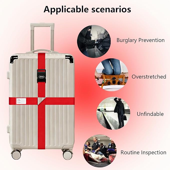 Luggage Straps for Suitcases,Travel Luggage Straps with Lock and Luggage Tags,Suitcase Strap,Adjustable Bright-Colored Travel Belt for Travel Suitcase Bag Closure Accessories.(Red)