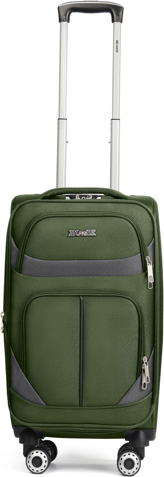 20" Luggage, Softside Suitcase with LOCK,Expandable Luggage w/Double Spinner Wheels, Lightweight Rolling Suitcases for Travel Carry On Luggage（Green-Grey,20in）