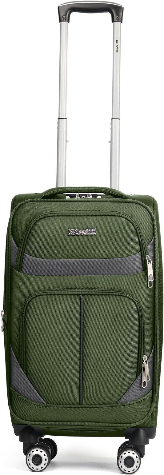 20" Luggage, Softside Suitcase with LOCK,Expandable Luggage w/Double Spinner Wheels, Lightweight Rolling Suitcases for Travel Carry On Luggage（Green-Grey,20in）