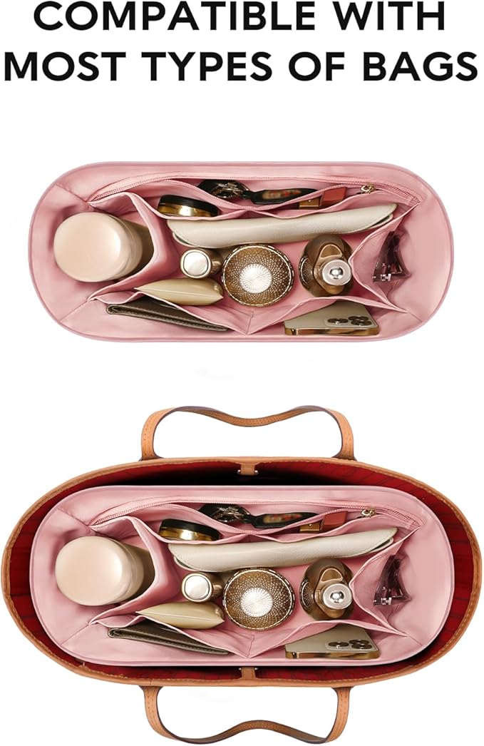 GIVLEFLY Extra Large Purse Organizer Insert for Tote Bag, Lightweight Handbag Organizer with Multiple Pockets, Structured Bag Insert,Pink