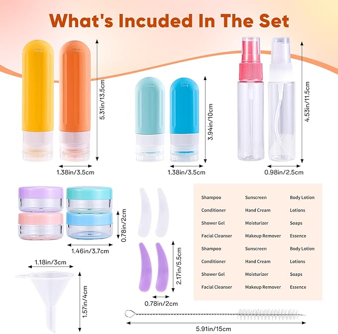 Landisun Travel Bottles for Toiletries 18Pack Toiletry Travel Size Containers Travel-Bottles Accessories TSA Approved Leak Proof Colored