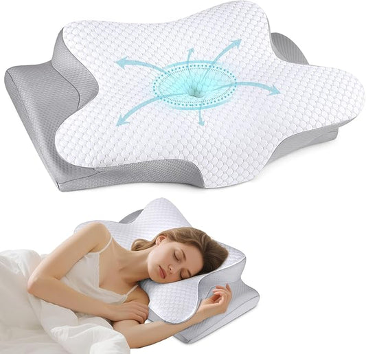 Cervical Neck Pillow for Sleeping - Ergonomic Side Sleeper Pillow for Pain Relief, Contour Cervical Pillow for Neck Support, Orthopedic Memory Foam Pillows Bed Pillow for Side Back Stomach Sleeper