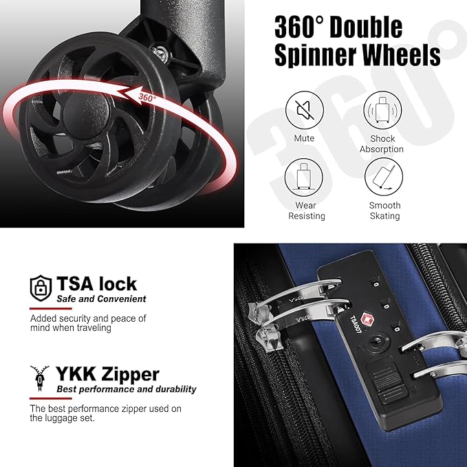 Classic 20" Carry-On with TSA Lock Spinner Wheels, Lightweight Hardside Expandable Suitcase with Front Open Pocket Compartment, Navy Blue