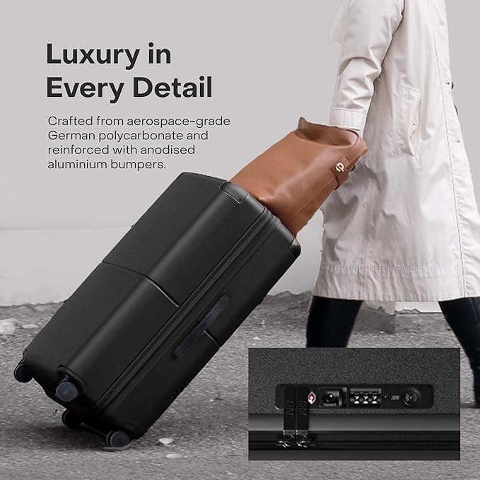 Checked Plus with CaseSafe - 28.75" Trackable TSA Lock Airline Approved Check In Luggage with Wheels, Rolling Suitcase for Men & Women - Silent Spinner Wheels, Y-Strap - Charcoal