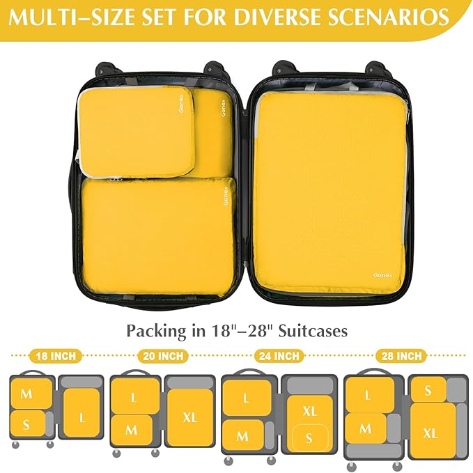 Gonex Compression Packing Cubes, 4pcs Expandable Storage Travel Luggage Bags Organizers (Apricot)