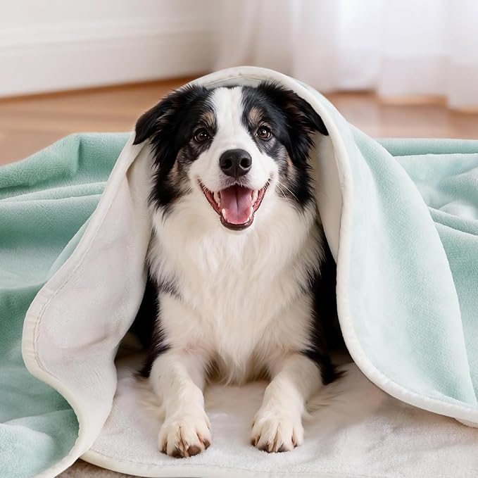 LOOBANI Waterproof Dog Blanket for Couch: Reversible Flannel Bed Blanket for Medium Large Dogs Liquid Proof, Soft Throw Blanket Couch Cover Protector for Sofa, Crate, Travel, Picnic, 50" x 60", Green