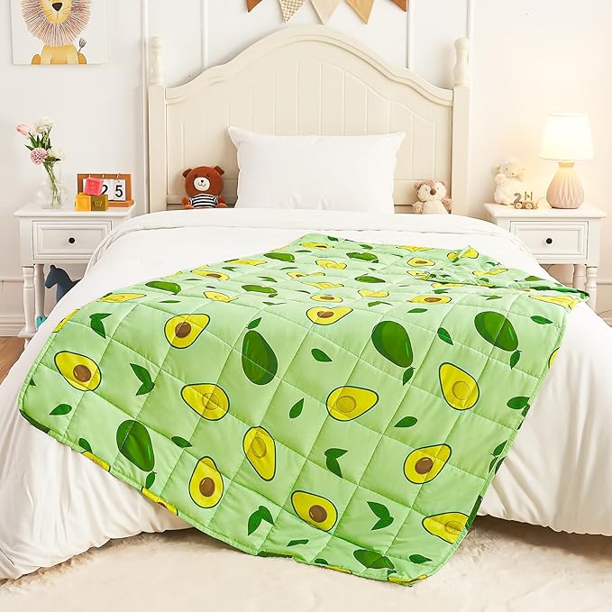 yescool Weighted Blanket 5 Pounds Cooling Weighted Lap Blanket, Green Avocados Heavy Blanket for Sleeping, Breathable Weighted Throw Blanket Gifts for 40-60lbs, 36"x48"