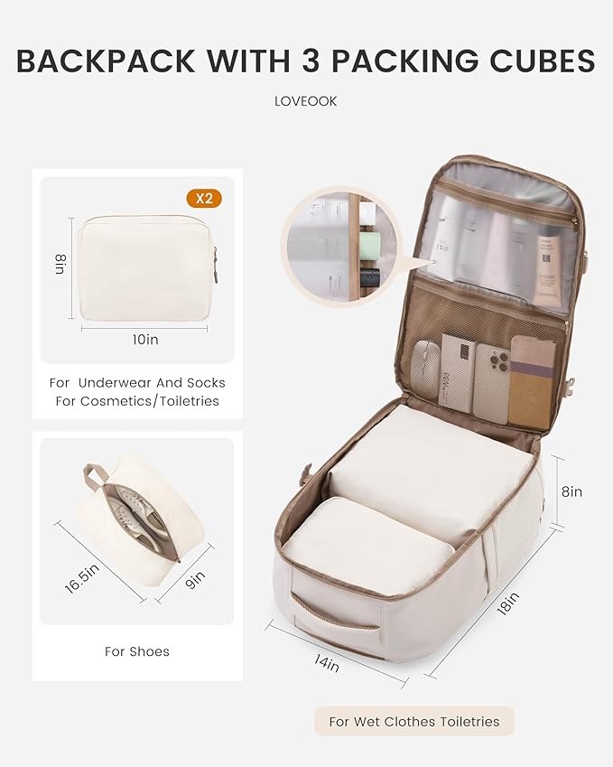 LOVEVOOK Travel Backpack,40L Carry On Backpack Large Fits 17.3" Laptop,TSA Personal Item Travel Bag with 3 Packing Cubes,Water Resistant Laptop Bag Travel Essentials for Weekender Business Hiking