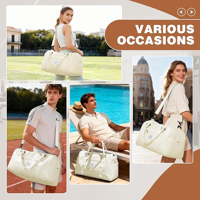 Weekender Duffel Bags for Women, Travel Totes Bag for Airplane, Cute Sports Gym Dance Bag Overnight Luggage Bag with Wet Pocket Shoe Compartment, Carry On Hospital Bag for Labor and Delivery, White