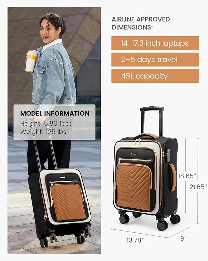 LOVEVOOK Carry On Luggage 22x14x9 Airline Approved,20 Inch Carry On Suitcases with Wheels,Softside Rolling Suitcase with TSA Lock for Women Men,Lightweight Travel luggage