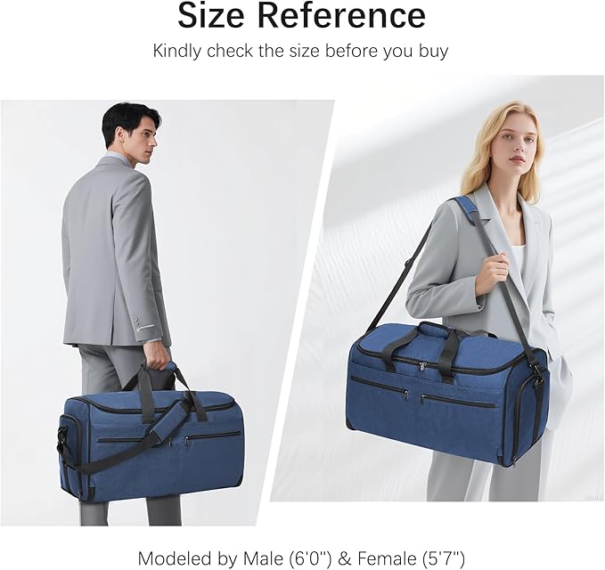 Large Garment Bag for Travel, Bukere Convertible Suit Travel Garment Duffel Bag for Men Women Business, Shoe Compartment, Detachable Shoulder Strap, Multi-Function 2 in 1 Weekender Bag, Blue