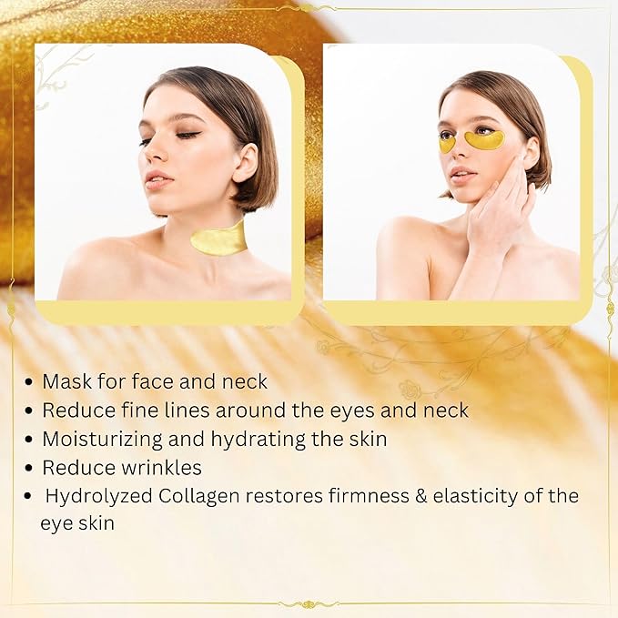 Green Cosmos 30 Pairs 24k Gold Under Eye Patches, Gold Crystal Collagen Eye Mask, Dark Circles Treatments, Removes Under Eye Bags, Collagen Gel Pads for smooth skin, Eye Pads for puffiness
