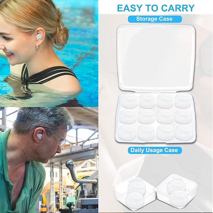 Schiara Ear Plugs for Sleeping, 8 Pair(16 Pieces) Moldable Noise Cancelling Silicone Earplugs for Swimming, Snoring, Sleep and Studying
