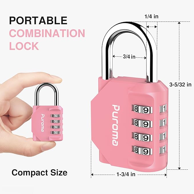 Puroma 1 Pack Combination Lock for Locker 4 Digit Outdoor Waterproof Padlock for School, Gym, Sports, Fence, Toolbox, Gate, Case, Outdoor, Hasp Storage, Cabinets (Rose Pink)