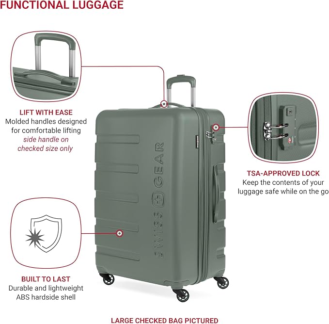 SwissGear 7366 Signature Hardside Expandable Luggage with Spinner Wheels, TSA Lock, Cup-Holder, Olive, 2-Piece Set (19/27)