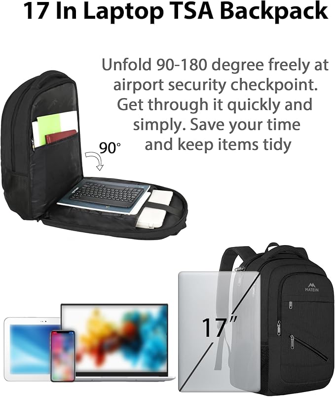 MATEIN 17 Inch Work Laptop Backpack, Large College Computer Bookbag with TSA Laptop Compartment, Water Resistant Business Travel Backpack with Anti Theft Pocket, Graduation Gifts for Men Women