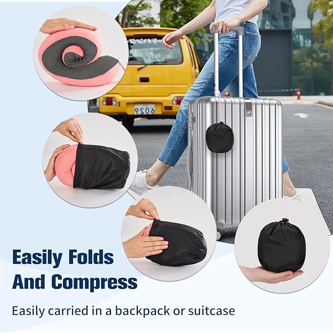 Neck Pillow for Traveling, Travel Pillows for Airplanes,100% Pure Memory Foam Travel Neck Pillow, Adjustable Flight Pillow, Portable Plane Accessories with Eye Mask, Earplugs, Carry Bag