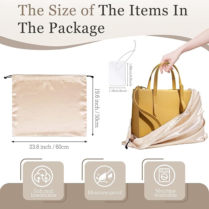 Vonty 3 Pack Silky Dust Bags for Shoes and Purses, Satin Drawstring Bag for HandBags Boots - Beige Shoe Bag Silk Dust Cover Bag Protector Travel Storage Pouch(23.6 x 19.6 In)