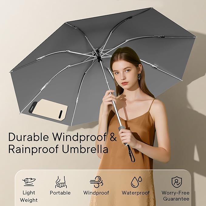 QWB TUMAAOTU Lightweight Compact Inverted Umbrella Windproof Auto Open Close – 5-Second Quick Fold Design for Women & Men, 8 Ribs Strong Travel Umbrellas for Rain & Sun, Fits Backpack & Car