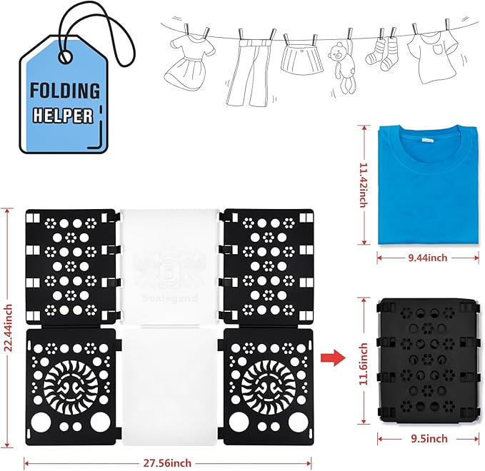 BoxLegend Version 3 Shirt Folding Board T Shirt Clothes Folder Durable Plastic Laundry Folders Folding Boards Helper Tool for Adults and Children (Black&White)