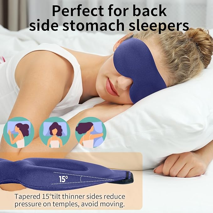 NEWVANGA Sleep Mask for Back and Side Sleeper, Block Out Light, Luxury Sleeping Eye Mask of 3D Night Blindfold, Zero Pressure Breathable Travel Eye Cover Blue