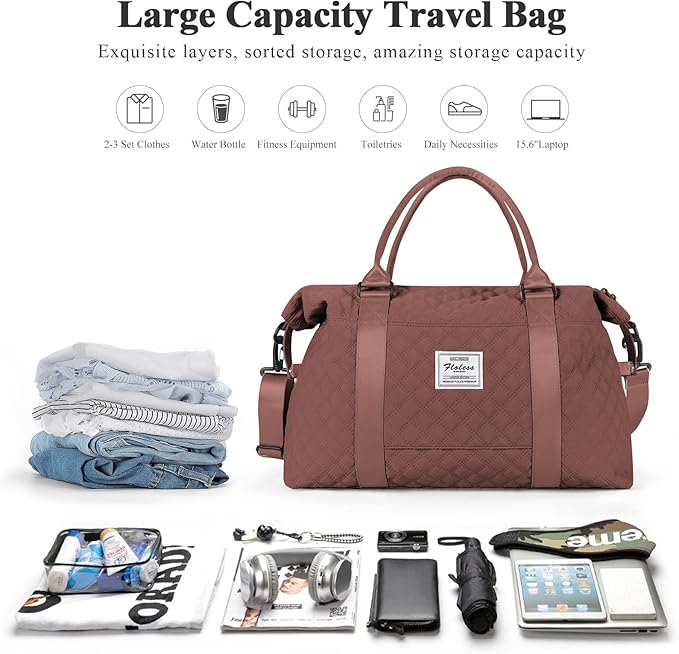 HYC00 Travel Duffel Bag,Carry-on Overnight Weekender Bags for Women,Sports Tote Gym Bag with Wet Pocket