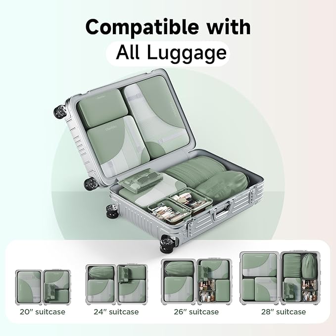 11 Set / 9 Set Packing Cubes for Travel,Gifts for Women Mom Kids,TSA Approved Bags for Makeup, Cosmetic, Toiletry, Organizers for Suitcase Carry On,Cruise Essentials Airplane Accessories,Matcha Green