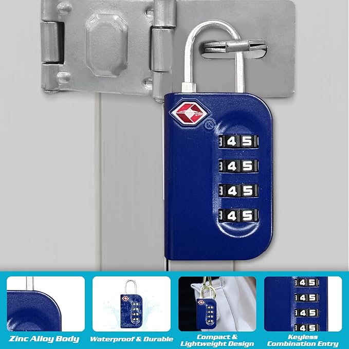 2 Pack TSA Approved Combination Lock for Luggage & Locker - 4 Digit Weatherproof Padlock, Secure Portable Small Lock for Travel, Gym, School, Suitcase, Storage
