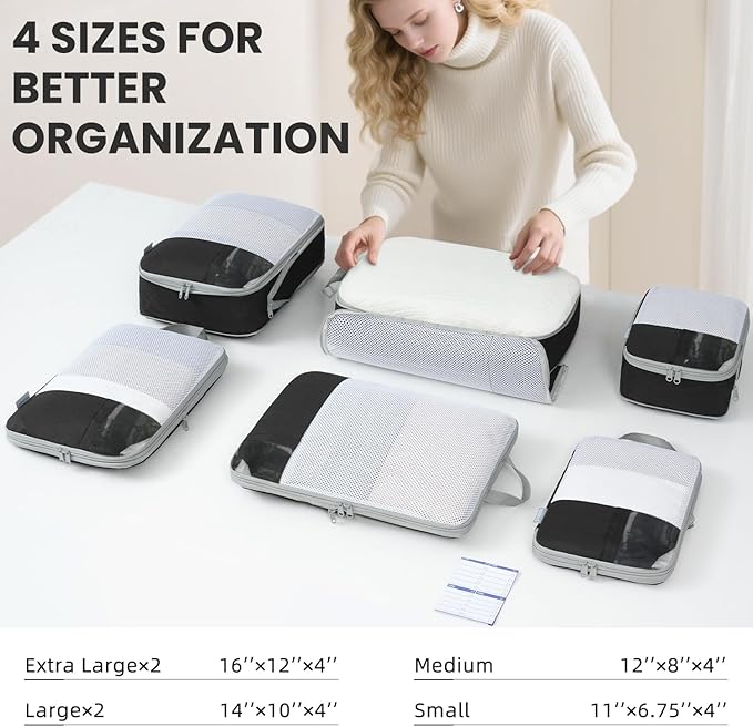 Compression Packing Cubes for Travel, Lightweight Vacation Travel Essentials, Travel Accessories for Suitcase Organizer Bags Set, Durable Luggage Organizer