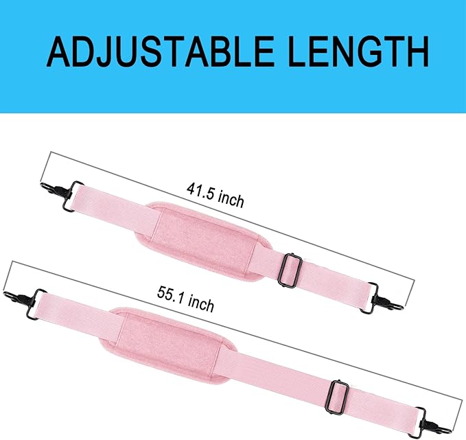 Askuko Shoulder Strap, 56 Inch Universal Adjustable Shoulder Belt Replacement Laptop Bag Shoulder Strap with Metal Hooks for Briefcase, Laptop Messenger Crossbody Bag, Luggage Duffel Camera, Pink