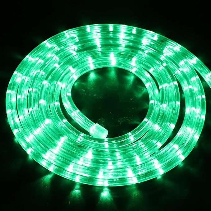 2-Wire Waterproof 1/2" LED Rope Light Kit, 110V-120V PVC 30 LED/M Tube Lights Strip for Background, Outdoor, Christmas, Home Decoration (16.4ft/5m, Green)