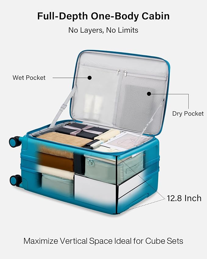 Hanke Hardside Expandable Checked Luggage, 24 Inch Top Opening Trunk Luggages with Spinner Wheels, All-PC Hard Shell Suitcase, Lightweight TSA Checked-Medium(Caribbean Blue, 83L)