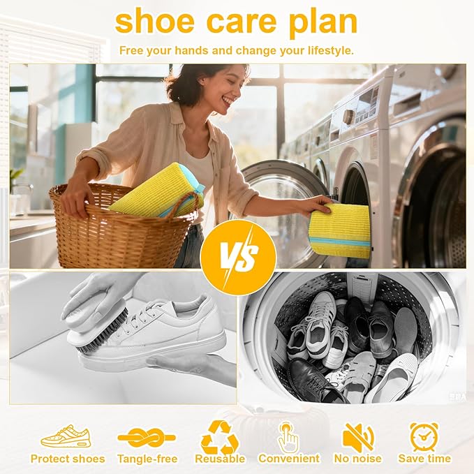 Shoe Washing Machine Bag,Laundry Shoe Bag For Washer And Dryer,Shoe Washing Bag for Washing Machine, Shoe Cleaning Bag For All Shoe Types Reusable Shoe Washing Bag(Yellow 2pcs)