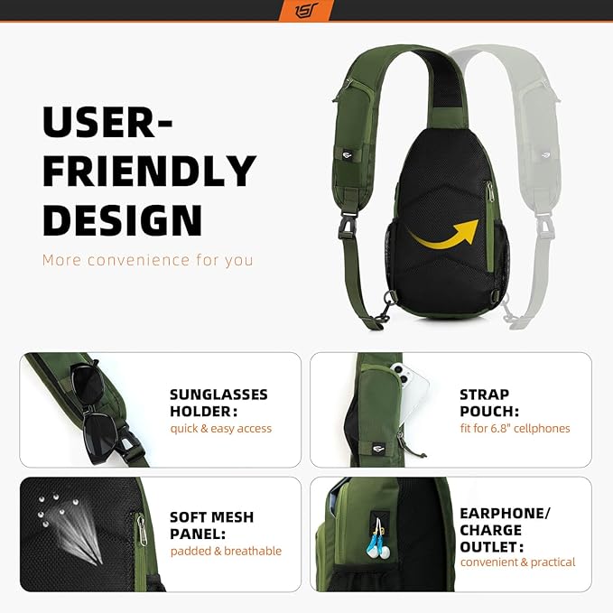 SKYSPER Sling Bag RFID Crossbody Sling Backpack Cross Body Shoulder Bag Travel Hiking Daypack for Women Men(Army Green)