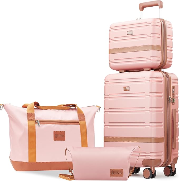 Luggage Sets with spinner wheels, PC+ABS Hard Shell Travel Luggage,Lightweight Carry-on suitcases with TSA Lock,YKK Zippers (Pink, 4 Piece Sets(14/20/DB/TB))