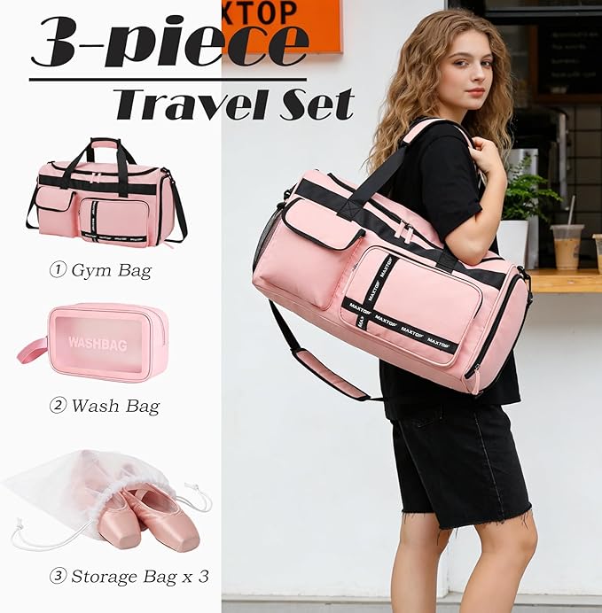 MAXTOP Gym Bag for Women Men Travel Duffle Bag Large Capacity Carry On Weekender Overnight Bag With Shoe Compartment Gym Tote Dry Wet Separation Duffel Bag for Travel