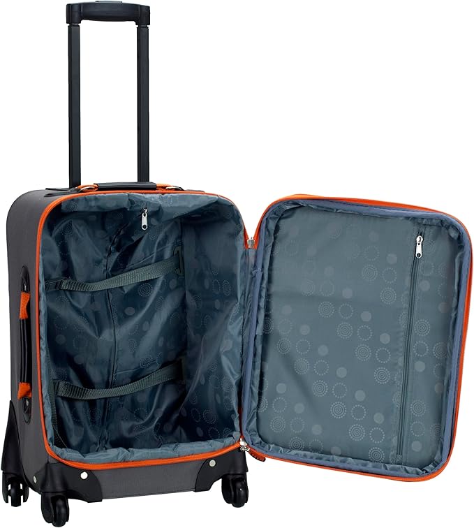 Rockland Pasadena Softside Spinner Wheel Luggage, Charcoal, Carry-On 20-Inch, F2281-CHARCOAL