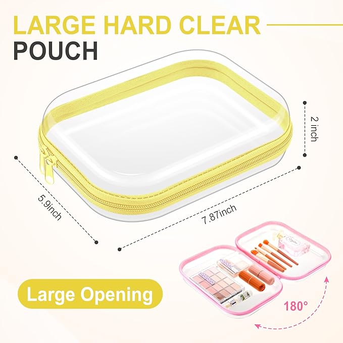 Sanwuta 6 Pcs Clear Hard Zipper Case Plastic Zipper Pouches Transparent Makeup Bag Pencil Case Pouches Toiletry Diaper Bag for Travel Toy Storage Organizer Bins(Assorted Color,7.87 x 5.9 x 2 Inch)
